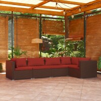 vidaXL 5-tlg. Garten-Lounge-Set mit Kissen Poly Rattan Braun