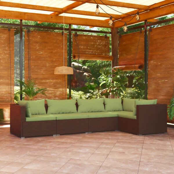 vidaXL 5-tlg. Garten-Lounge-Set mit Kissen Poly Rattan Braun