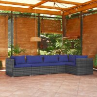 vidaXL 5-tlg. Garten-Lounge-Set mit Kissen Poly Rattan Grau