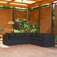 vidaXL 5-tlg. Garten-Lounge-Set mit Kissen Poly Rattan Schwarz