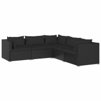 vidaXL 5-tlg. Garten-Lounge-Set mit Kissen Poly Rattan Schwarz