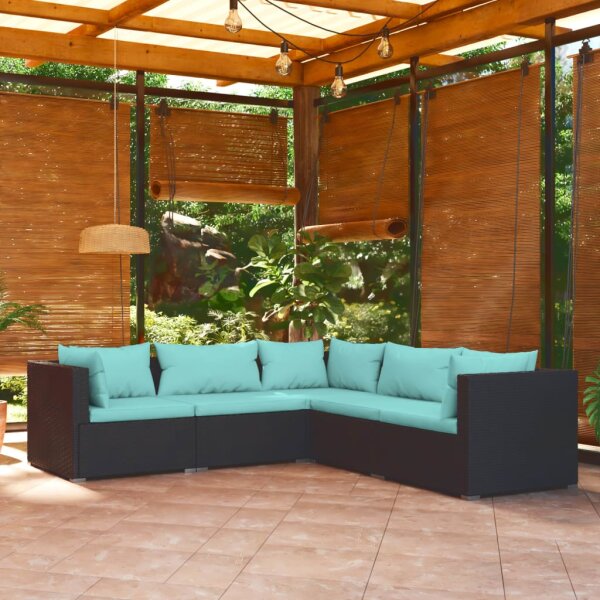 vidaXL 5-tlg. Garten-Lounge-Set mit Kissen Poly Rattan Schwarz