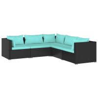 vidaXL 5-tlg. Garten-Lounge-Set mit Kissen Poly Rattan Schwarz