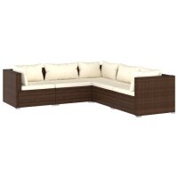 vidaXL 5-tlg. Garten-Lounge-Set mit Kissen Poly Rattan Braun