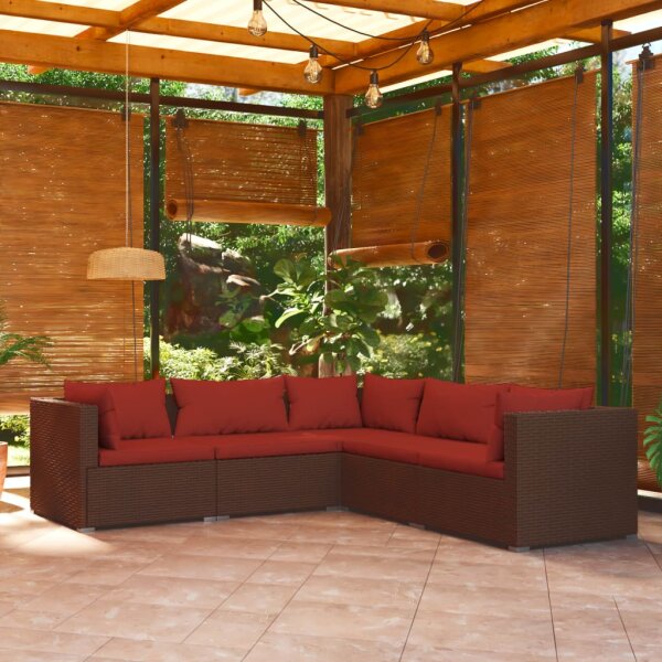 vidaXL 5-tlg. Garten-Lounge-Set mit Kissen Poly Rattan Braun