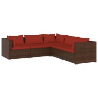 vidaXL 5-tlg. Garten-Lounge-Set mit Kissen Poly Rattan Braun