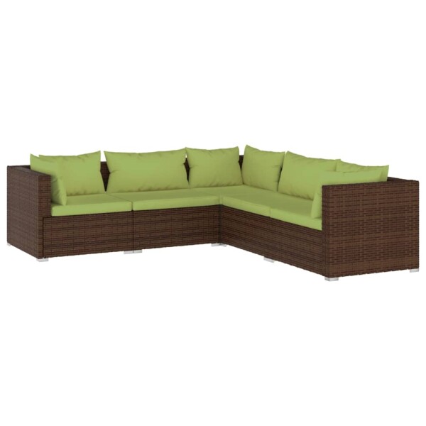 vidaXL 5-tlg. Garten-Lounge-Set mit Kissen Poly Rattan Braun