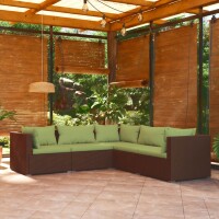 vidaXL 5-tlg. Garten-Lounge-Set mit Kissen Poly Rattan Braun