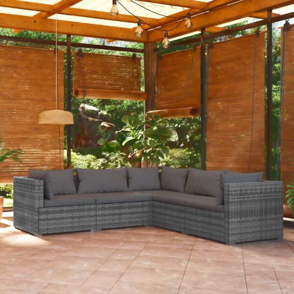 vidaXL 5-tlg. Garten-Lounge-Set mit Kissen Poly Rattan Grau