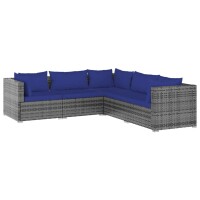 vidaXL 5-tlg. Garten-Lounge-Set mit Kissen Poly Rattan Grau