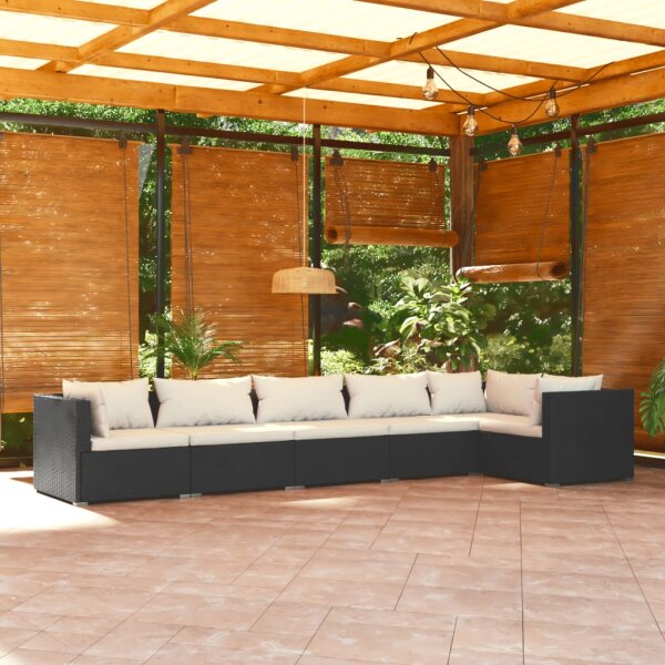 vidaXL 6-tlg. Garten-Lounge-Set mit Kissen Poly Rattan Schwarz