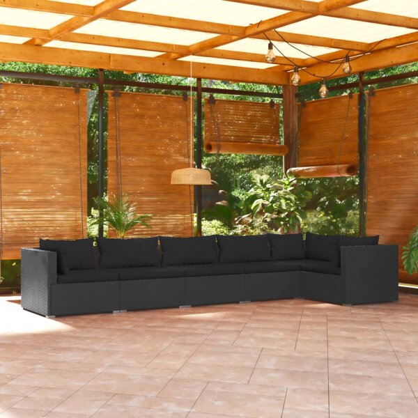 vidaXL 6-tlg. Garten-Lounge-Set mit Kissen Poly Rattan Schwarz