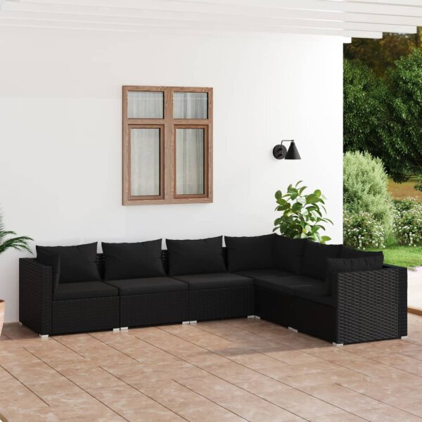 vidaXL 6-tlg. Garten-Lounge-Set mit Kissen Poly Rattan Schwarz