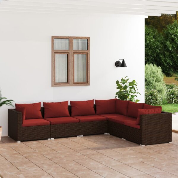 vidaXL 6-tlg. Garten-Lounge-Set mit Kissen Poly Rattan Braun