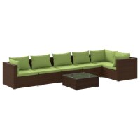 vidaXL 7-tlg. Garten-Lounge-Set mit Kissen Poly Rattan Braun