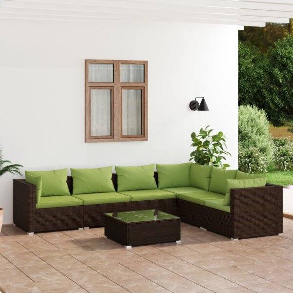 vidaXL 7-tlg. Garten-Lounge-Set mit Kissen Poly Rattan Braun