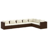 vidaXL 7-tlg. Garten-Lounge-Set mit Kissen Poly Rattan Braun