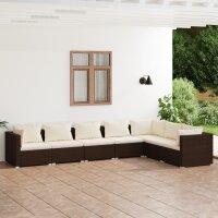 vidaXL 7-tlg. Garten-Lounge-Set mit Kissen Poly Rattan Braun