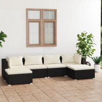 vidaXL 6-tlg. Garten-Lounge-Set mit Kissen Poly Rattan Schwarz