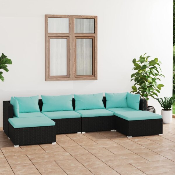 vidaXL 6-tlg. Garten-Lounge-Set mit Kissen Poly Rattan Schwarz