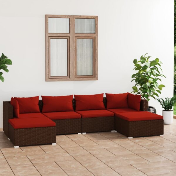 vidaXL 6-tlg. Garten-Lounge-Set mit Kissen Poly Rattan Braun