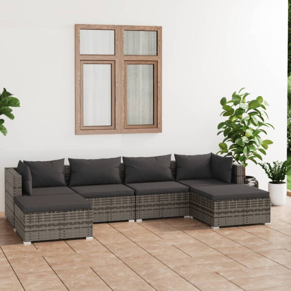 vidaXL 6-tlg. Garten-Lounge-Set mit Kissen Poly Rattan Grau