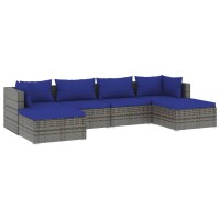 vidaXL 6-tlg. Garten-Lounge-Set mit Kissen Poly Rattan Grau