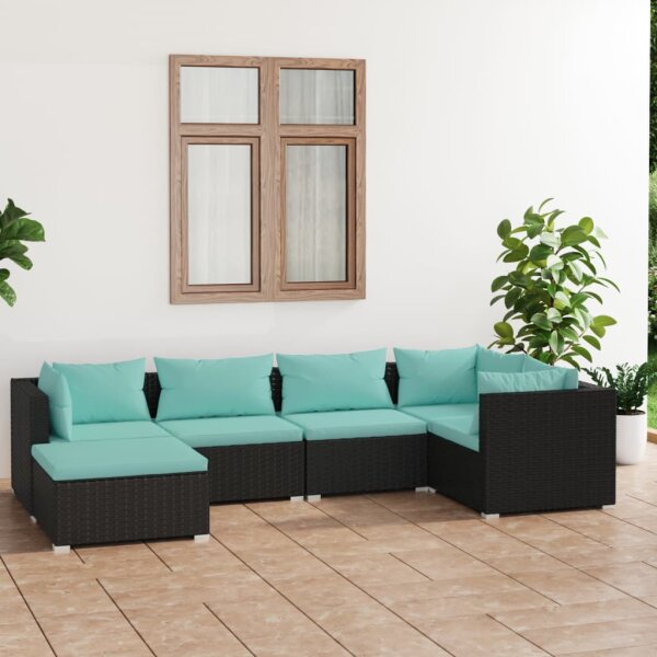 vidaXL 6-tlg. Garten-Lounge-Set mit Kissen Poly Rattan Schwarz