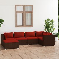 vidaXL 6-tlg. Garten-Lounge-Set mit Kissen Poly Rattan Braun