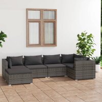 vidaXL 6-tlg. Garten-Lounge-Set mit Kissen Poly Rattan Grau