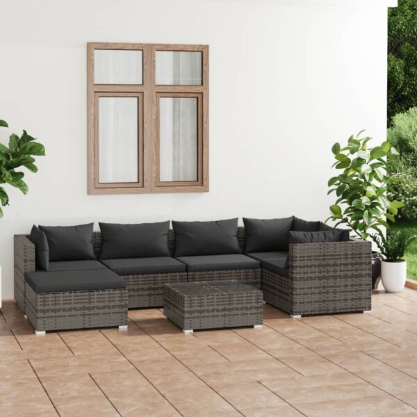 vidaXL 7-tlg. Garten-Lounge-Set mit Kissen Poly Rattan Grau