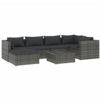 vidaXL 7-tlg. Garten-Lounge-Set mit Kissen Poly Rattan Grau