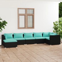 vidaXL 7-tlg. Garten-Lounge-Set mit Kissen Poly Rattan Schwarz