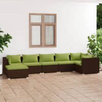 vidaXL 7-tlg. Garten-Lounge-Set mit Kissen Poly Rattan Braun