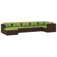 vidaXL 7-tlg. Garten-Lounge-Set mit Kissen Poly Rattan Braun