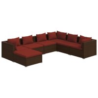 vidaXL 7-tlg. Garten-Lounge-Set mit Kissen Poly Rattan Braun