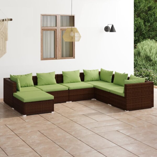 vidaXL 7-tlg. Garten-Lounge-Set mit Kissen Poly Rattan Braun