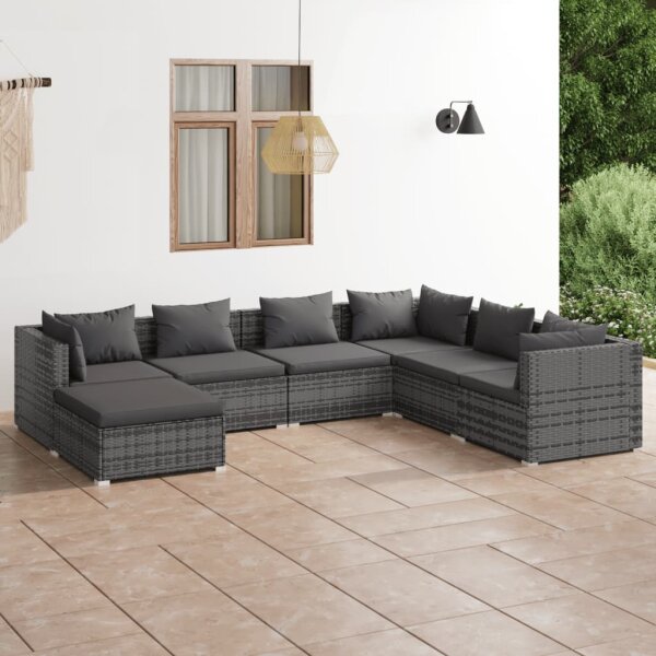 vidaXL 7-tlg. Garten-Lounge-Set mit Kissen Poly Rattan Grau