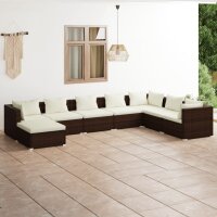 vidaXL 8-tlg. Garten-Lounge-Set mit Kissen Poly Rattan Braun