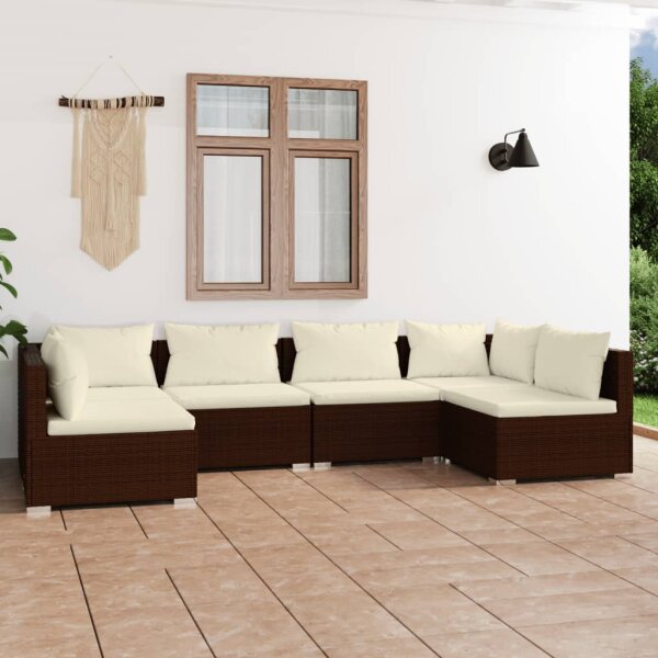 vidaXL 6-tlg. Garten-Lounge-Set mit Kissen Poly Rattan Braun