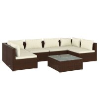 vidaXL 7-tlg. Garten-Lounge-Set mit Kissen Poly Rattan Braun