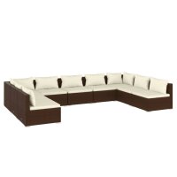 vidaXL 9-tlg. Garten-Lounge-Set mit Kissen Poly Rattan Braun