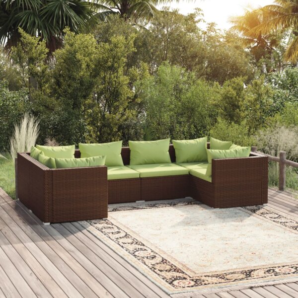 vidaXL 6-tlg. Garten-Lounge-Set mit Kissen Poly Rattan Braun