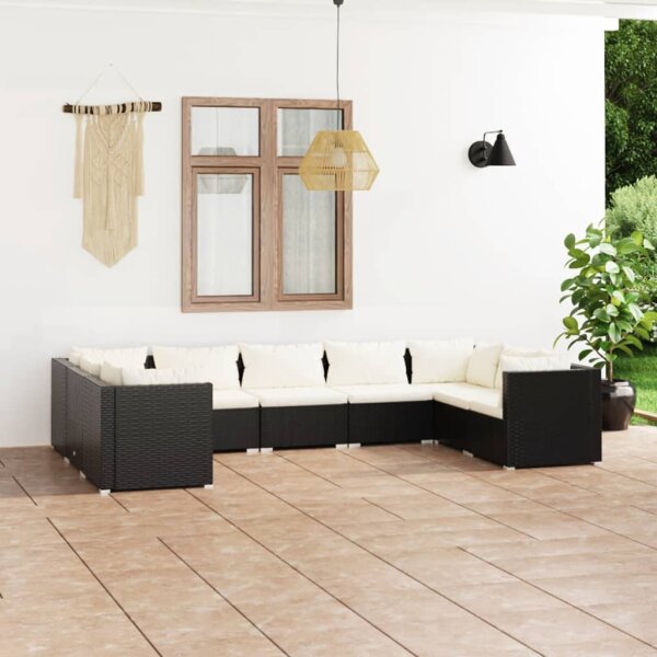 vidaXL 9-tlg. Garten-Lounge-Set mit Kissen Poly Rattan Schwarz