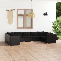 vidaXL 9-tlg. Garten-Lounge-Set mit Kissen Poly Rattan Schwarz