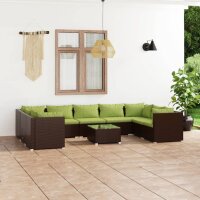 vidaXL 10-tlg. Garten-Lounge-Set mit Kissen Poly Rattan Braun