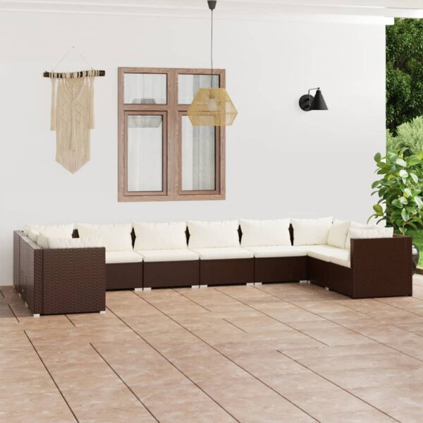 vidaXL 10-tlg. Garten-Lounge-Set mit Kissen Poly Rattan Braun