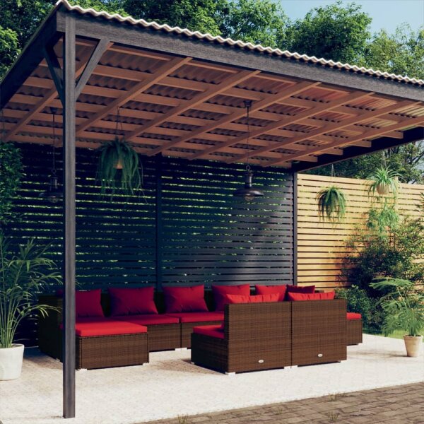 vidaXL 9-tlg. Garten-Lounge-Set mit Kissen Braun Poly Rattan