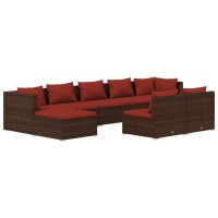 vidaXL 9-tlg. Garten-Lounge-Set mit Kissen Braun Poly Rattan