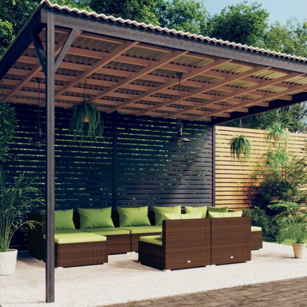 vidaXL 9-tlg. Garten-Lounge-Set mit Kissen Braun Poly Rattan